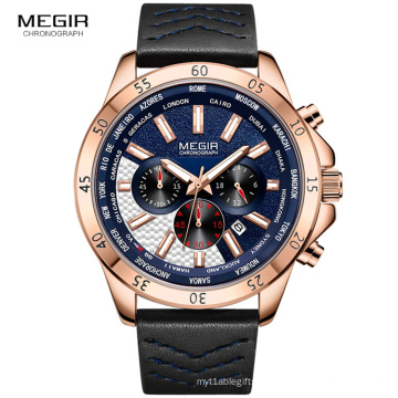MEGIR 2103 Military Sports Quartz Watches for Men Waterproof Luminous Chronograph Wristwatch Man Rose blue